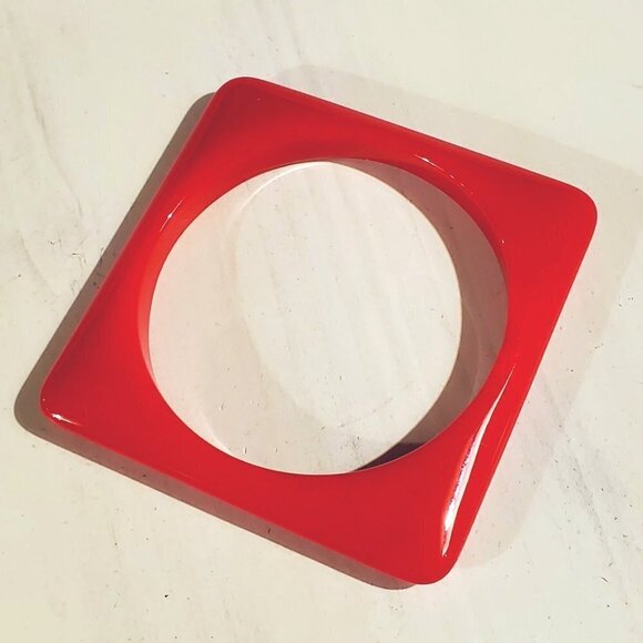 Red Tapered Square New Vintage Y2K 90s Retro Structural Bangle Bracelet - Picture 6 of 8